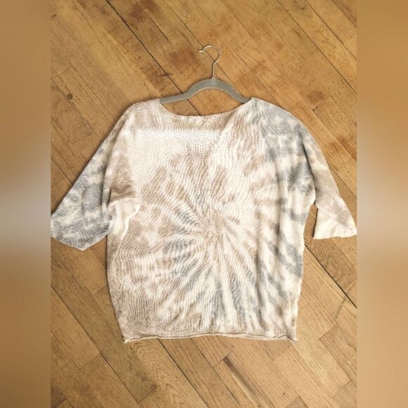Angela Made in Italy,Tie Dye Lightweight Sweater, Grey, Taupe, White, Size Small - Picture 2 of 7